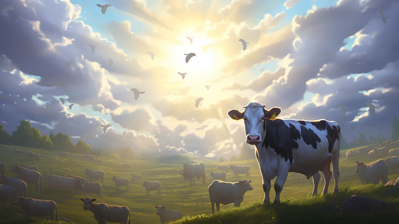Vache sacrée au milieu d'un champs