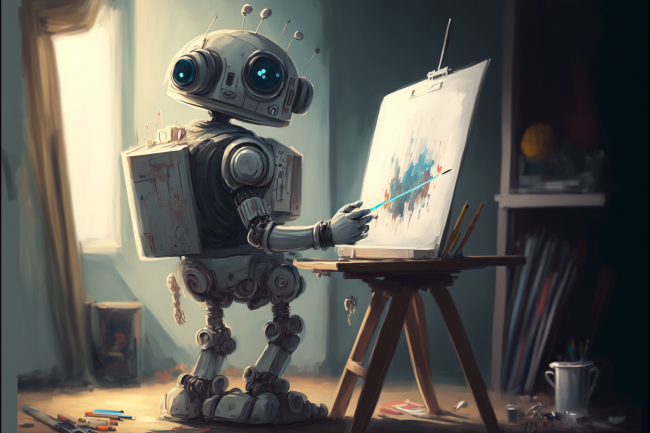 Un robot en train de peindre par Midjourney