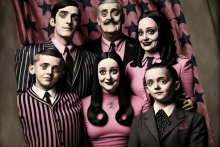 Famille Addams en rose par Midjourney
